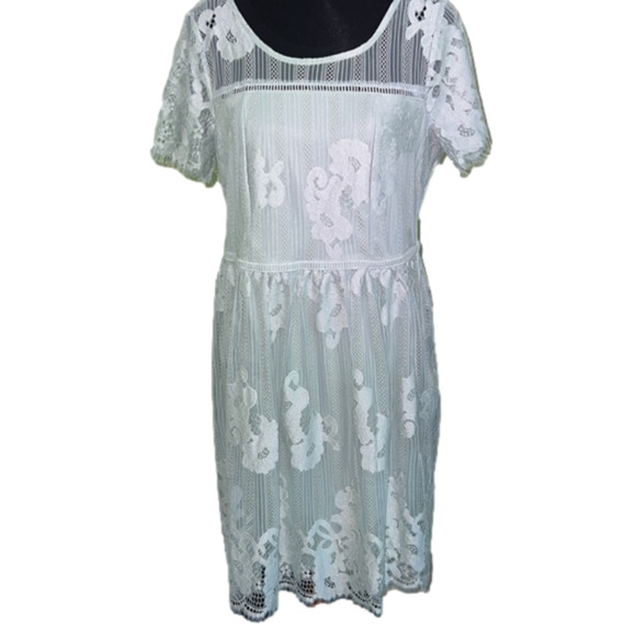 Pale Green Lace Dress short sleeved side zipper - Picture 1 of 13